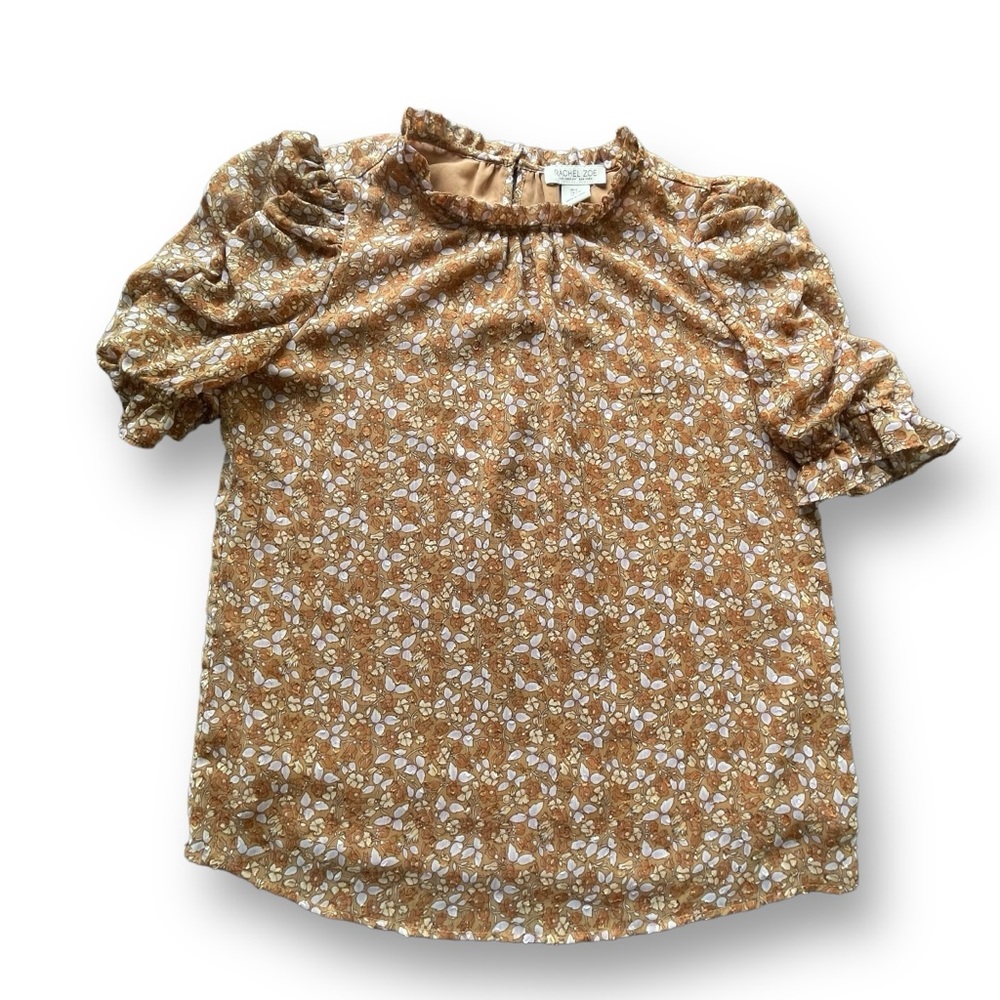 Rachel Zoe Brown/Cream Floral Chiffon Blouse Women's Size Small Office Fall